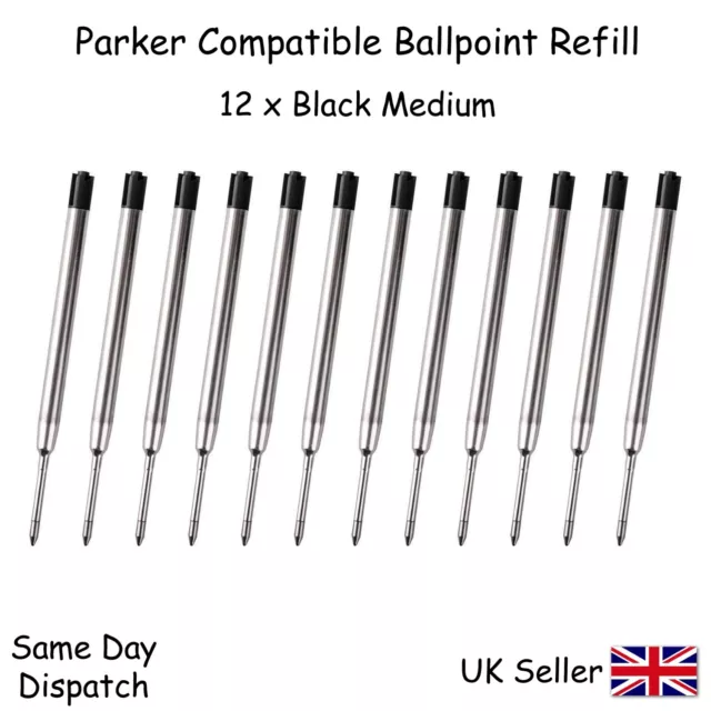 Parker Compatible Ball Point Pen Refill Ink - Medium Black X12