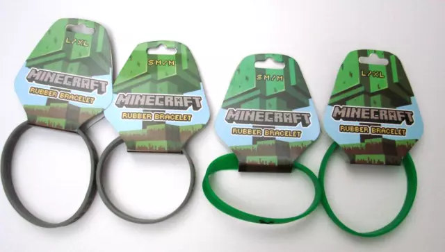 Lot of 4 Minecraft Diamond Ore and Creeper Rubber Bracelet Size L/XL and SM/M