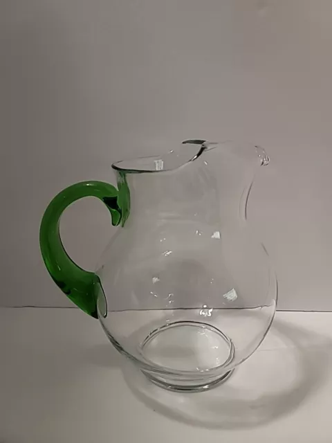 Mexican Handblown Green-Handled Pitcher; Rare Unusual Color