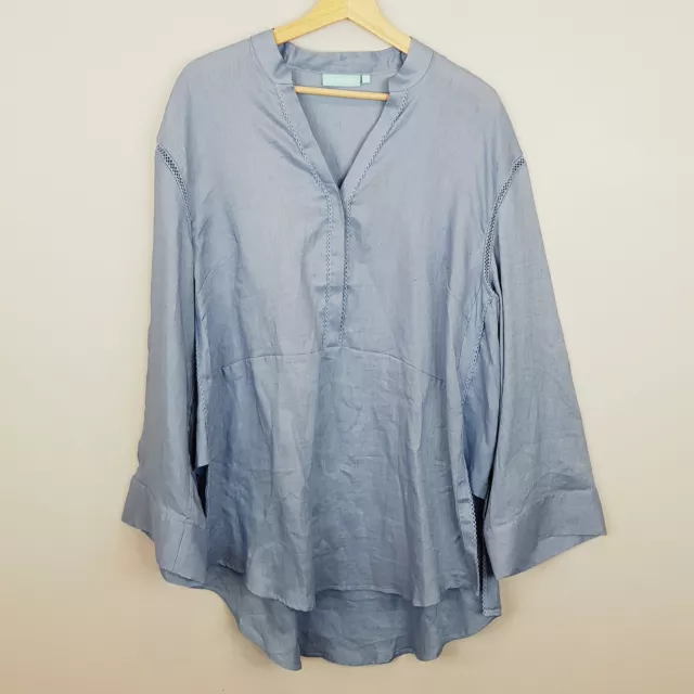 [ BLUE ILLUSION ] Womens Blue Linen Long Sleeve Top | Size 2L or AU 18