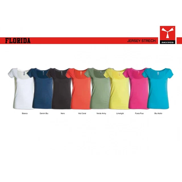 t-shirt florida payper donna ampio scollo con manica corta stretch jersey 135gr