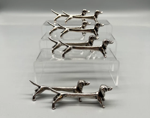 8 x Messerbänkchen für Hundeliebhaber mit Dackel 925 Sterling Silber rar