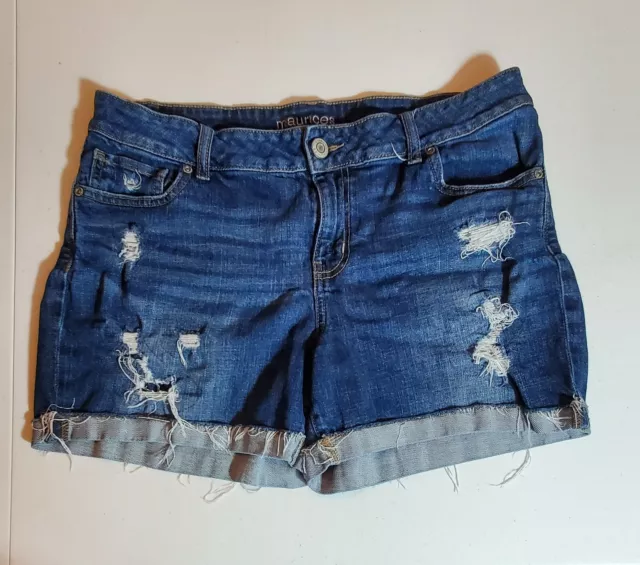 Maurices Womens Stretch Blue Denim Jean Shorts Size 14 Distressed Destroyed