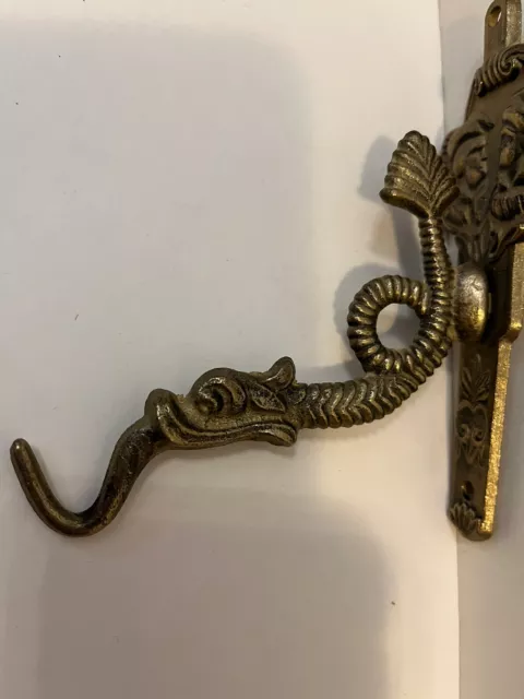 Vintage Brass Dragon Sea Serpent Fish Wall Hook Hanger