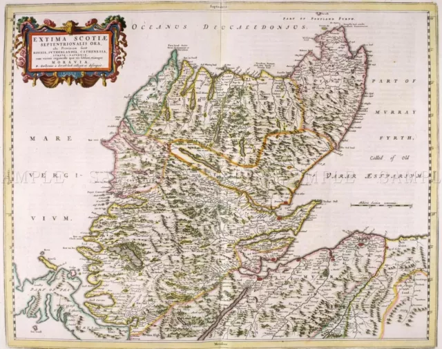 OLD MAP OF NORTH SCOTLAND 1662 BY JOHAN BLAEU 24" x 20” PHOTOGRAPHIC PRINT