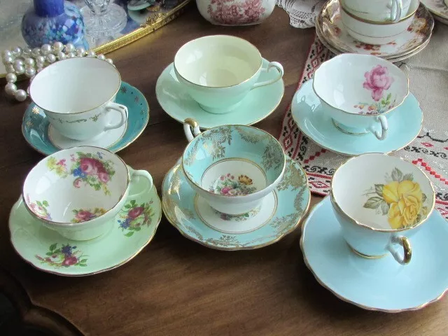 Tea Cup Saucer Set Lot England Floral Spray Roses Foley Bone China Paragon