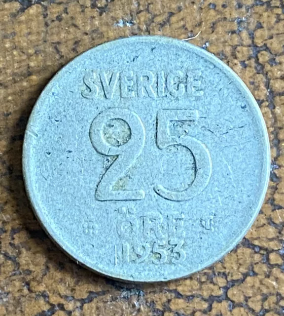 1953 Sweden Sverige 25 Ore Öre Silver Coin Gustaf VI Adolf