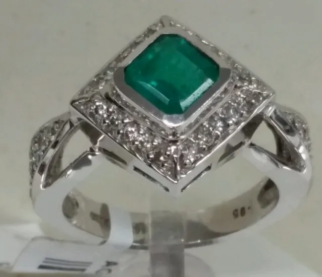 14k gold Gemstone Emerald fine Ring 0.95ct ,diamonds 0.75ct H color Vs2 quality.