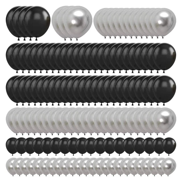 KAKOWELY Ballon 50 Pcs Ballon en Latex Blanc et Noir pour Décoration de Mariage 4.72X1.57X0.12 Pouces
