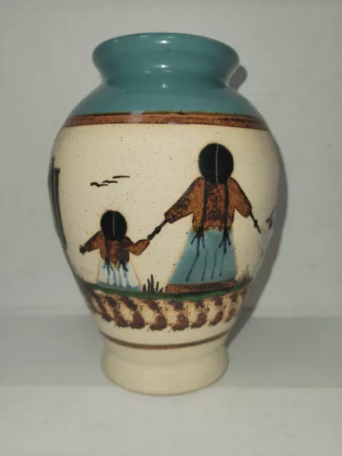 Tonala Ceramic  Art Pottery  Vase Signed  Mexican Cactus Mom Children