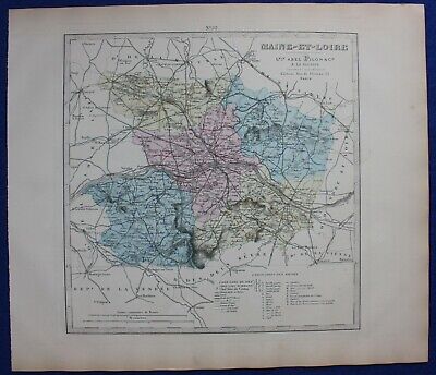 MAINE-ET-LOIRE, ANGERS, FRANCE, original antique map, Lorsignol, Le Vasseur 1877 2