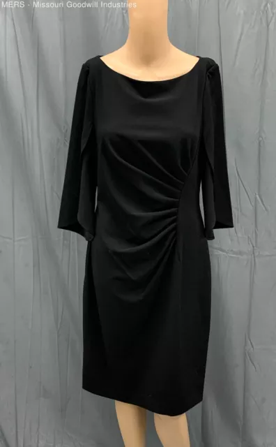 Dkny Women Black Side Ruched 3/4 Sleeve Sheath Dress - Size 10