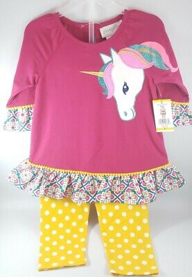 Emily Rose Long Sleeve Unicorn Shirt & Pants Set Girls Plum Sizes 3T 4T 5 6 8