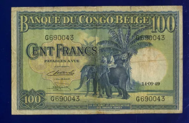 Belgian Congo 100  Francs 1949  Pic17D Fine++ Es-1