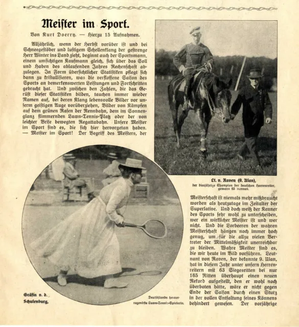 K.Doerry Meister im Sport Gräfin Schulenburg Tennis Lt.v.Raven Herrenreiter 1909