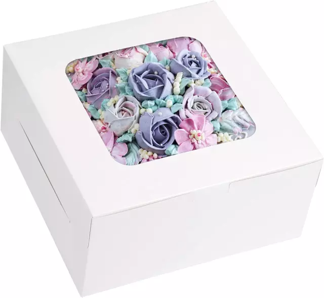 40Pcs 10X10X5 Inch Cake Boxes with Window White Pastry Boxes Paper Bakery Box fo