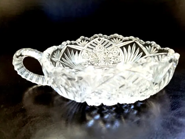 Antique American Brilliant ABP Crystal Glass Hand Cut Nappy Candy Trinket Dish