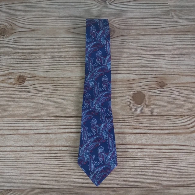 Christian Dior Tie Navy Blue Red Floral Design 100% All Silk Made in USA 57"
