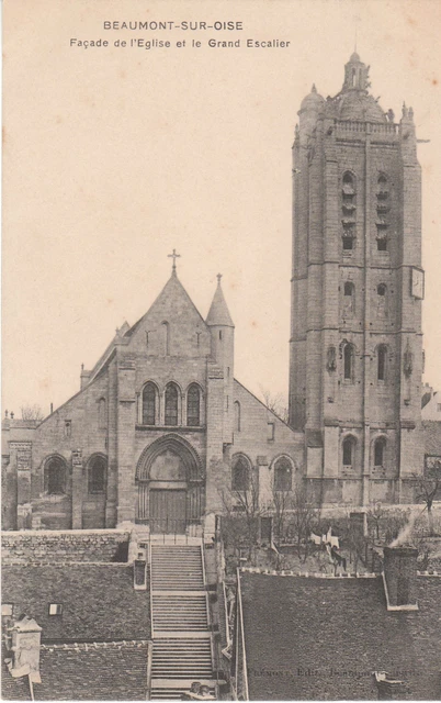 Cpa Beaumont Sur Oise Facade Of The Church And The Grand Staircase