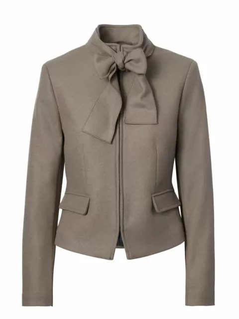 NWT Banana Republic Italian Melton Wool-Blend Bow-Neck Jacket Taupe Sz 12