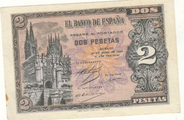 Crbs1095 Billete España 2 Pesetas Sin Circular Con Mancha