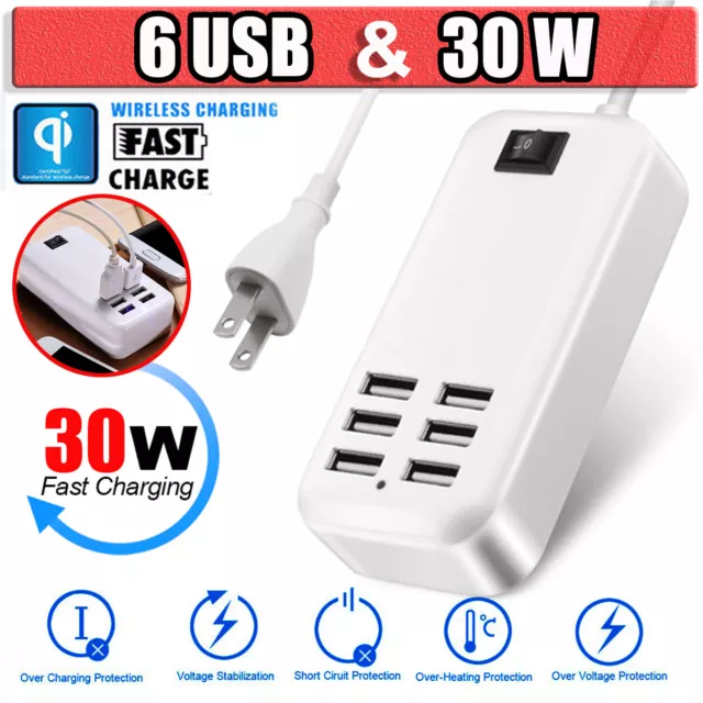 6 Port USB Hub MultiPort Wall Travel Charger Desktop Charging Station Adapter 6A