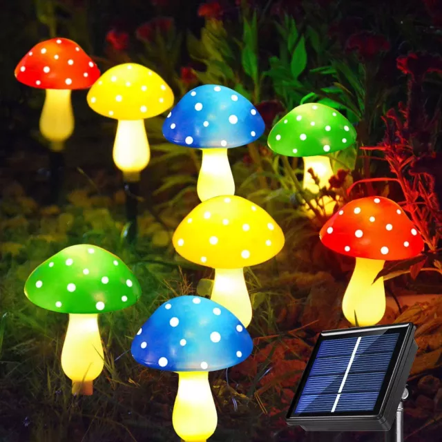 8 Solar Mushroom Lights Garden Outdoor Waterproof Mushroom Decor String Light