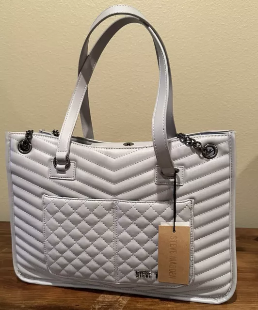 Steve Madden Womens Grey Bpierce Handbag Quilted with chains MSRP $108.00 3