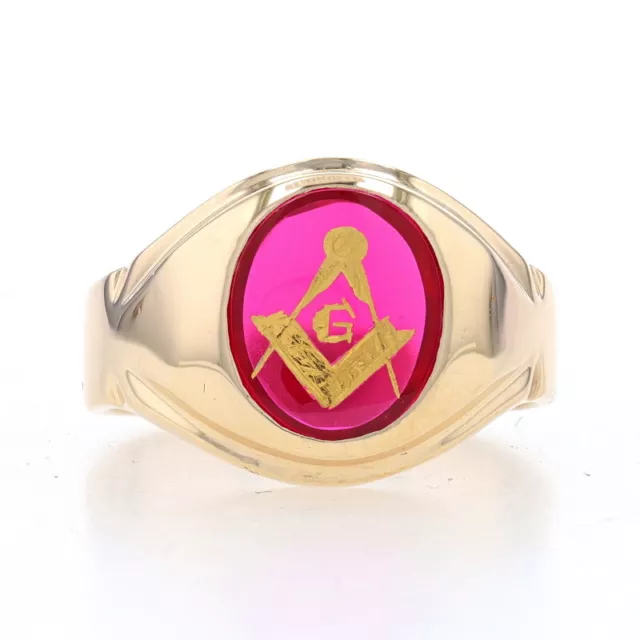 Yellow Gold Blue Lodge Men's Master Mason Ring - 10k Lab-Created Spinel Masonic