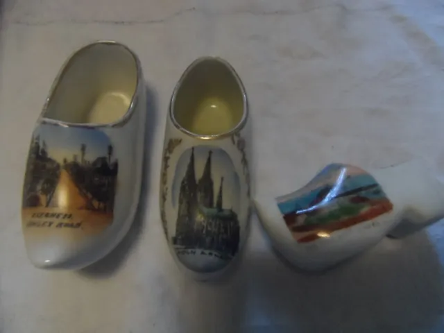 3 x Pottery Clog Shoe Ornaments Cologne Koln Skegness Southend