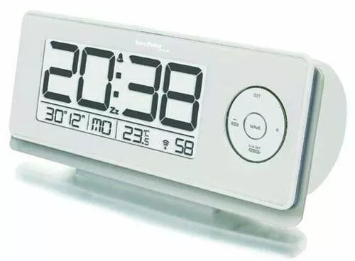 Réveil radio-piloté avec thermomètre et double alarme, blanc