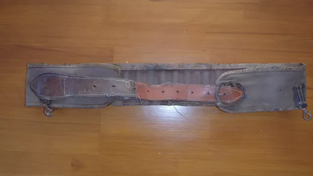 ANCIENNE CARTOUCHIERE CHASSEUR CEINTURE DE CHASSE TOILE et CUIR  CALIBRE 12