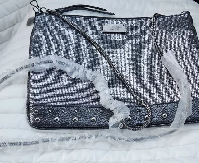 Brand New W Tags Victorias Secret Crossbody Silver Studded Women’s Shoulder Bag