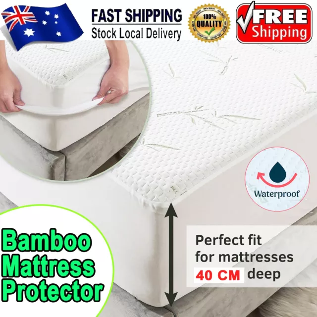 100% Waterproof Bamboo Mattress Protector Pad Cover King Queen Double Single