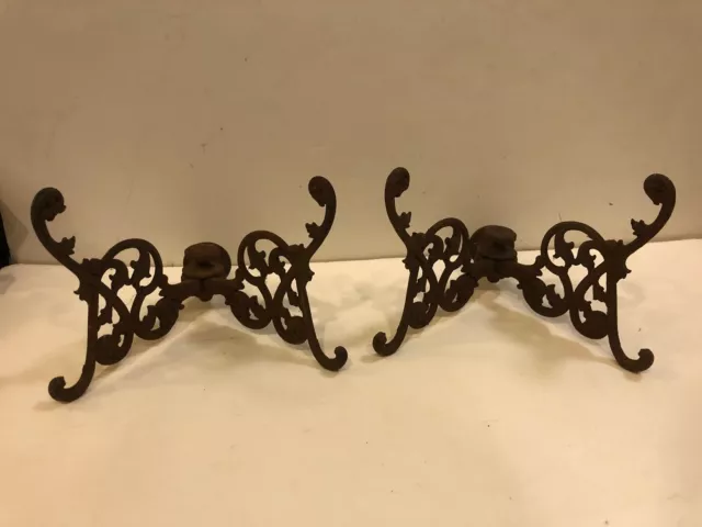 Pair Early Ornate Cast Iron Hall Tree Double Hooks ~ HW94