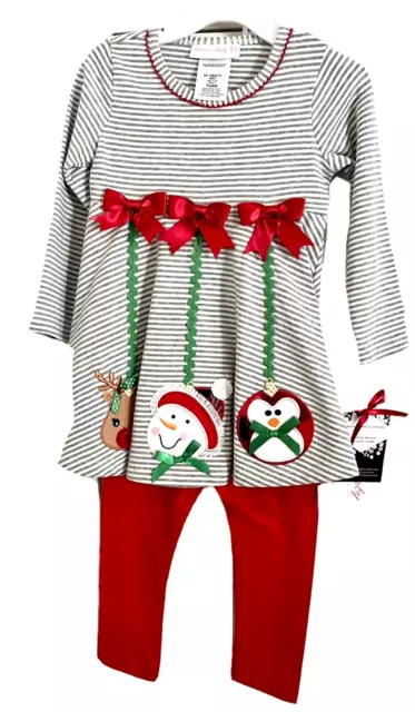 Bonnie Baby top & Pants 24 mo Girls 2 pc Christmas snowman reindeer penquin bows