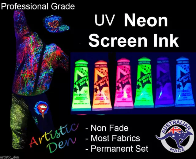 Uv Glow Neon Screen Printing Ink 6 x 50ml tubes Permaset Compatible Screen Paint