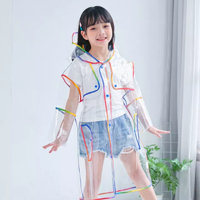 Unisex Kids Raincoat Transparent Rain Poncho EVA Rain Jacket with Color Edge