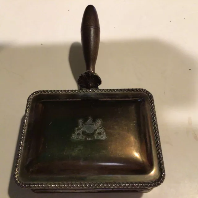 VTG  Rogers Crumb Catcher Silent Butler Ash Tray Crest Silver Plate 4x7” Japan