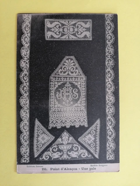cpa RARE DENTELLE LACE Point d'ALENÇON Une PALE Lithurgie Catholique Calice