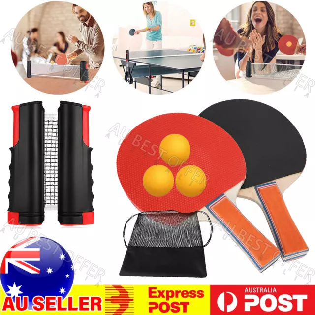 Table Tennis Kit Ping Pong Set Retractable Net Rack + 2 Bats + 3 balls AU