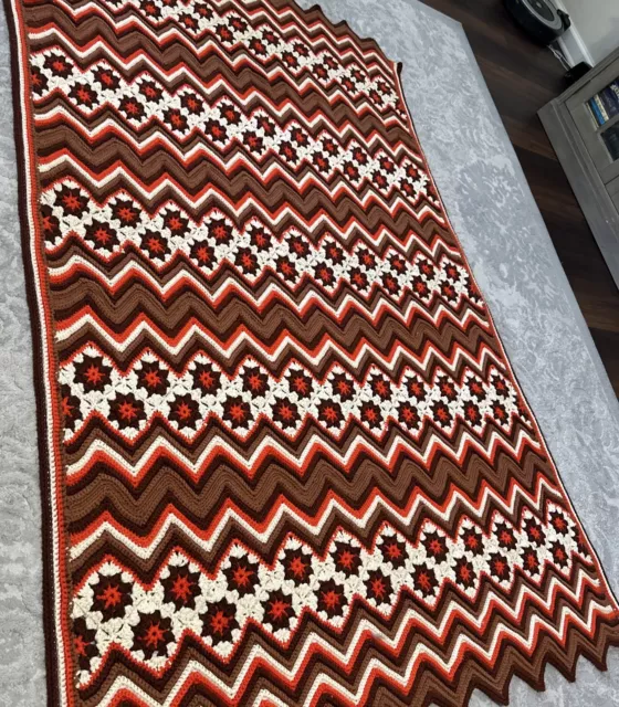 Vintage Afghan Crochet  Blanket Throw  Multicolor Handmade Retro