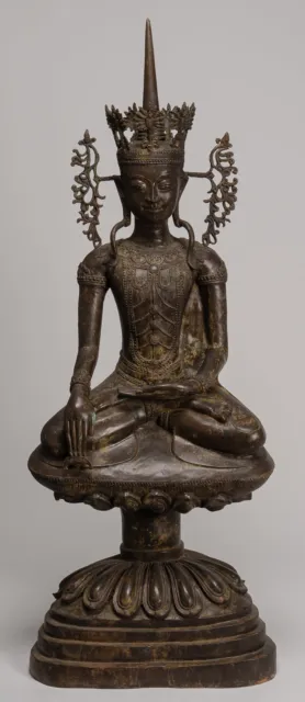 Antique Burmese Style Bronze Shan Enlightenment Seated Buddha Statue - 131cm/52"
