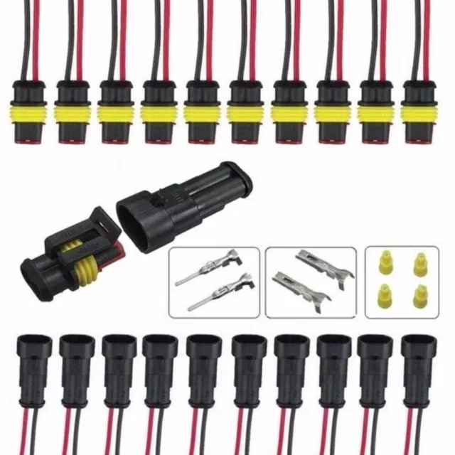 10Set Car 2 Pin Way Superseal Waterproof Electrical Terminal Wire Connector Plug 3