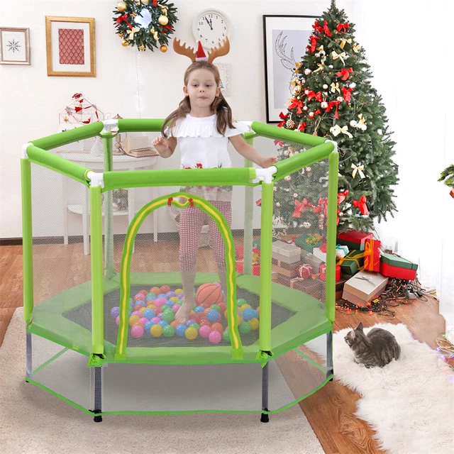 55'' Toddlers Trampoline with Safety Enclosure Net and Balls, Mini Trampoline