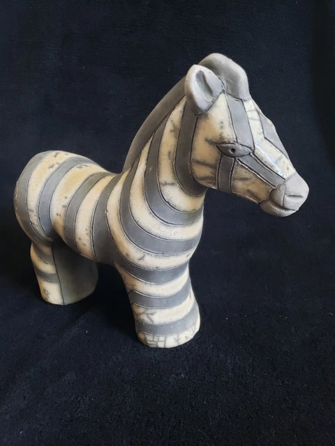 Fenix South Africa Raku Art Pottery Handmade Zebra Sculpture Horsehair Pattern