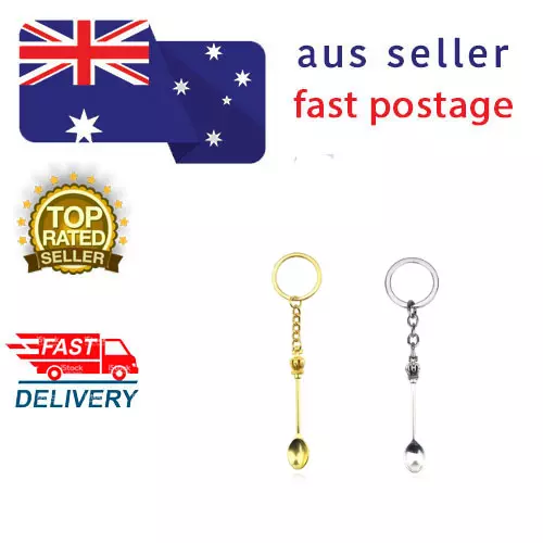 4Pcs MINI CROWN SPOON With Keychain Ring Crown Teaspoon Key Ring Small Scoop