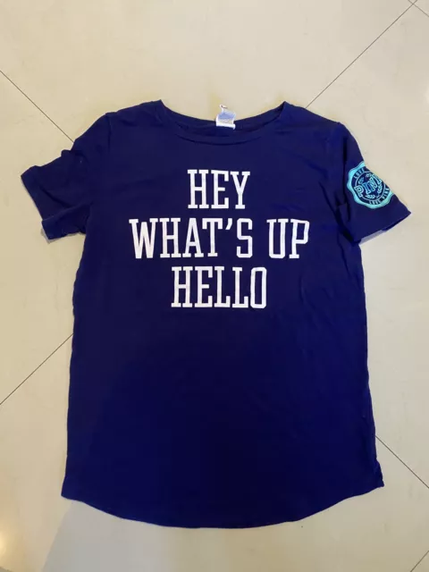 VICTORIAS SECRET PINK "PINK" "HEY WHAT"S UP HELLO" SCOOPNECK CREW TEESHIRT Med