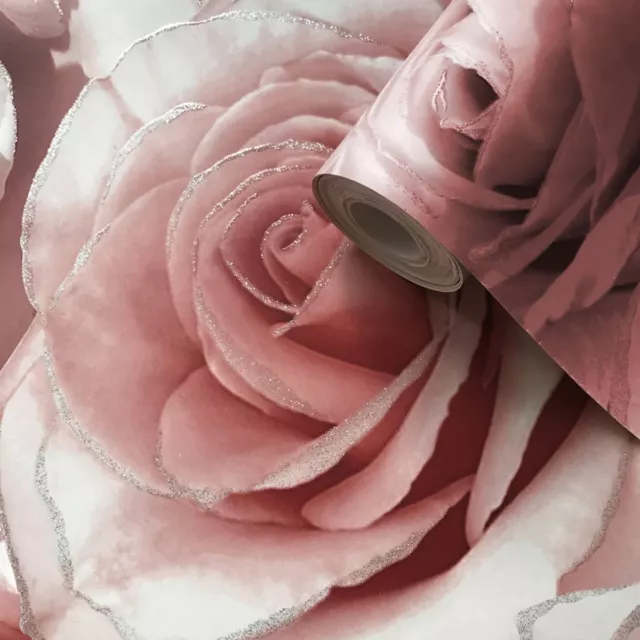 Madison Rose Paillette Floral Papier Peint Framboise - Muriva 139521 Sparkle