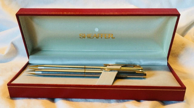BNIB Sheaffer White Dot Vintage Silver & Gold Tone Ballpoint Pent & Pencil Set